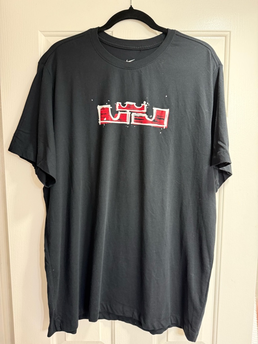 NIKE LEBRON JAMES Black Short Sleeve Tee with Red White Graphic